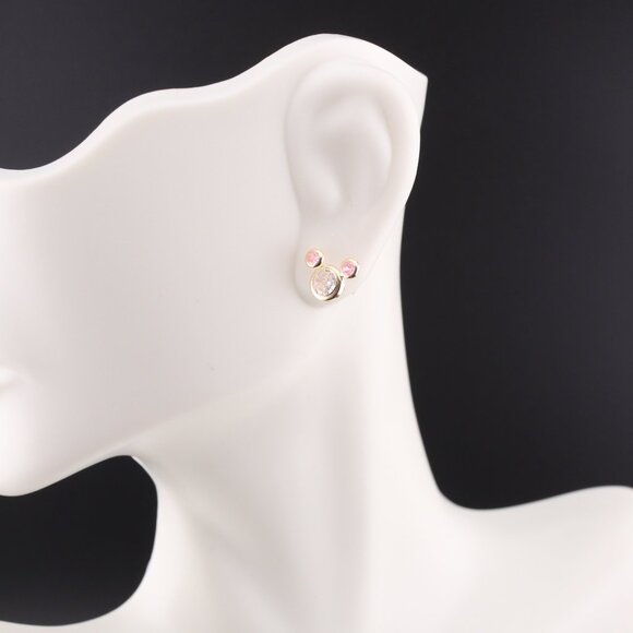Women's 14k Gold Pink Mickey Mouse Silhouette Cubic Zirconia Mini Stud Earrings* - Picture 7 of 11
